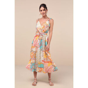 Lulus Charming Cuteness Multi Paisley Print Tie-strap Midi Dress Other - Size S